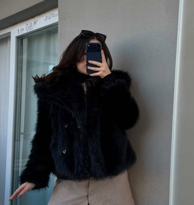 PERİ FLOW KÜRK YAKALI SİYAH